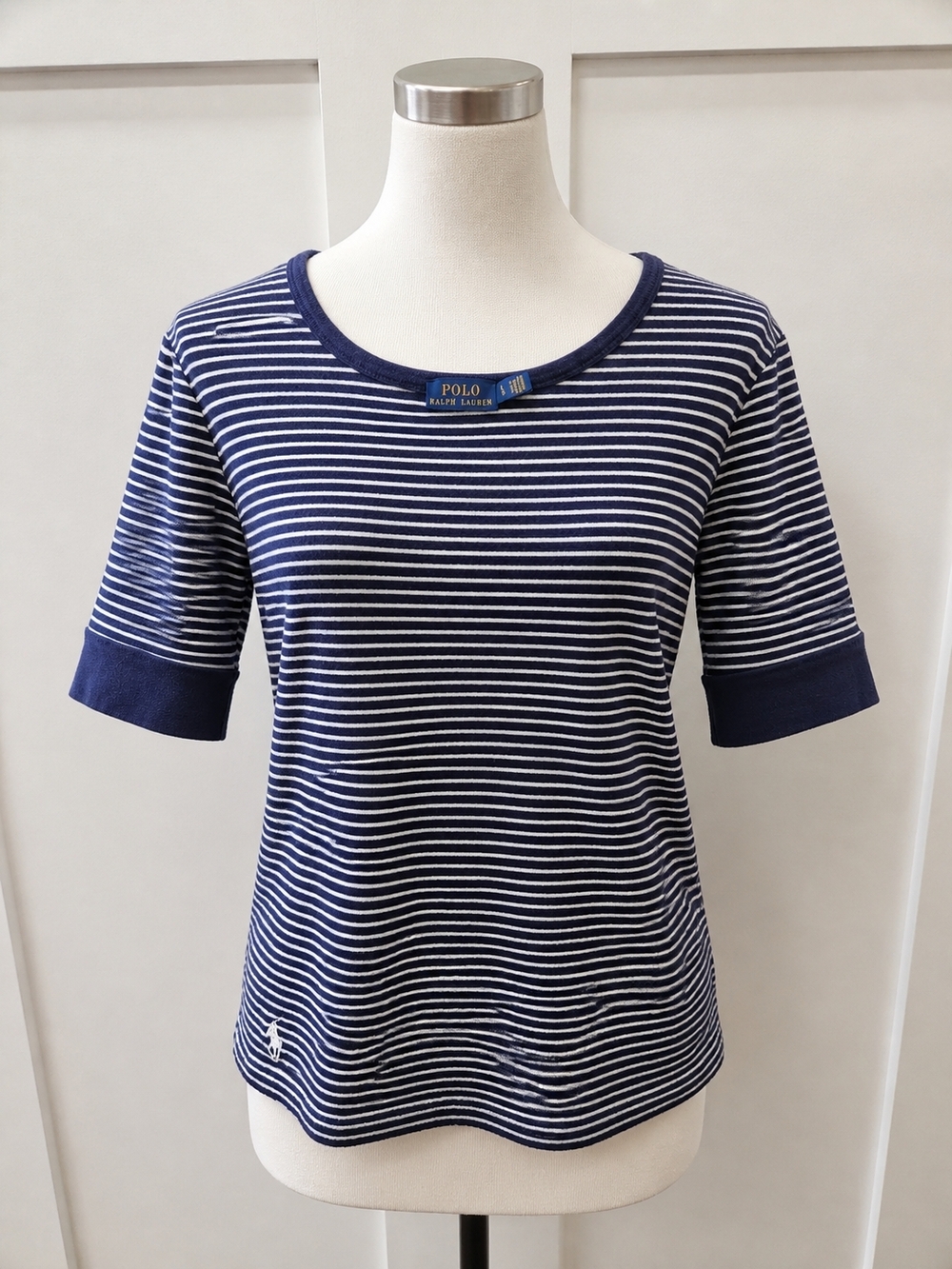 Polo by Ralph Lauren Navy & White Striped Short Sleeve Crewneck Tee